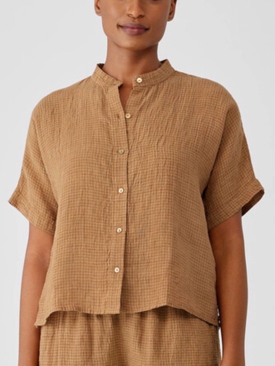 Eileen Fisher Tops - Eileen Fisher Casual Short-Sleeve Button Front Top - Chestnut/Tan Size:XL